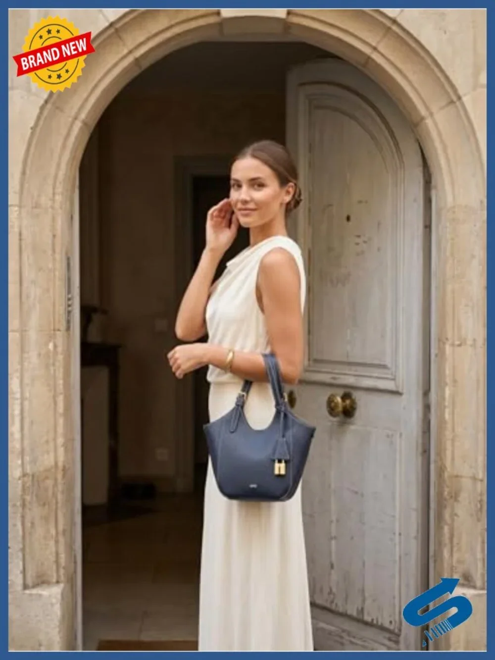 Mini Vegan Leather Tote Bag with Gold Hardware, Detachable Crossbody Strap